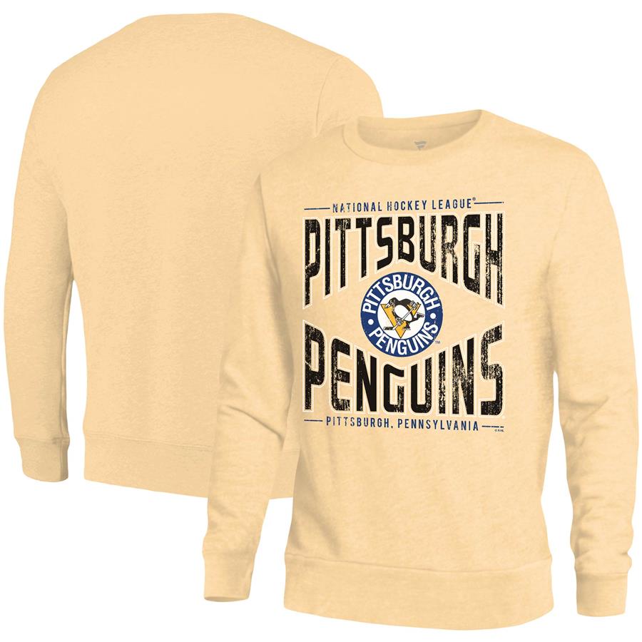 Pittsburgh Penguins Majestic Threads Check The Head Pullover Sweatshirt - Oatmeal