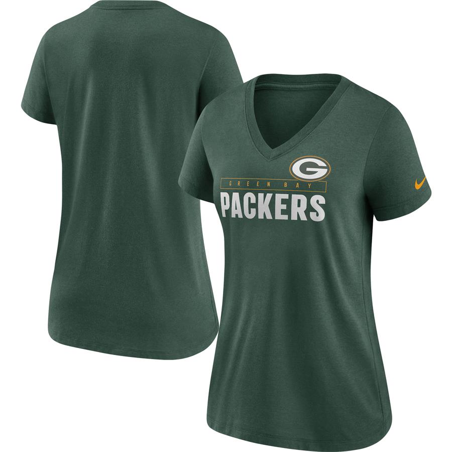 Green Bay Packers Nike Women's Team Name Logo V-Neck Tri-Blend T-Shirt - Green