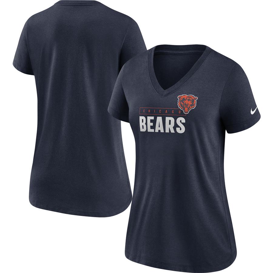 Chicago Bears Nike Women's Team Name Logo V-Neck Tri-Blend T-Shirt - Navy