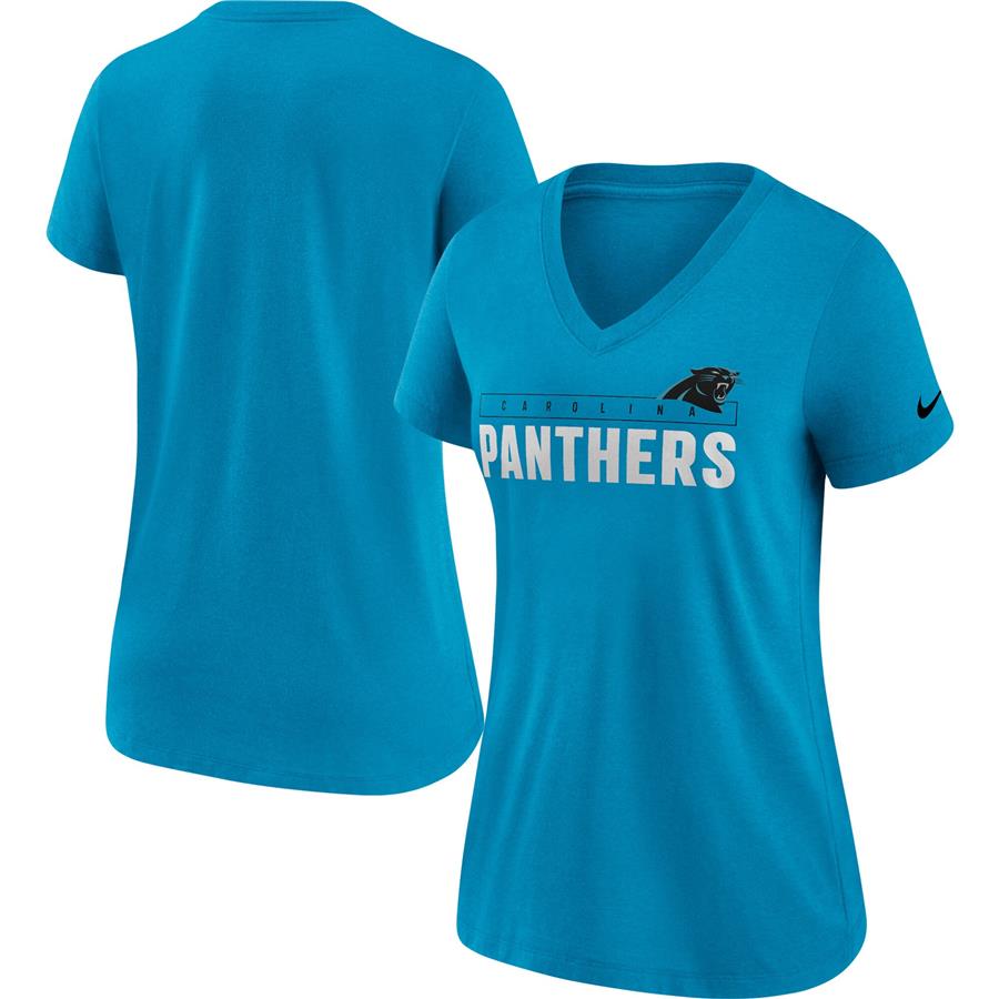 Carolina Panthers Nike Women's Team Name Logo V-Neck Tri-Blend T-Shirt - Blue