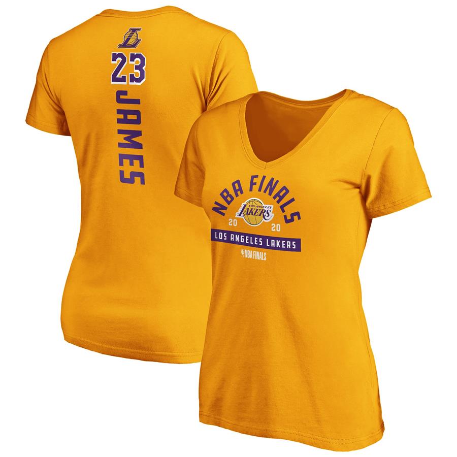LeBron James Los Angeles Lakers Fanatics Branded Women's 2020 NBA Finals Bound Name & Number V-Neck T-Shirt - Gold