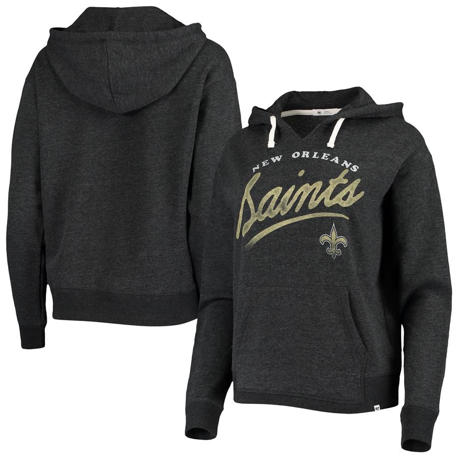 New Orleans Saints '47 Women's Cross Script Emerson Hoodie - Heather Charcoal