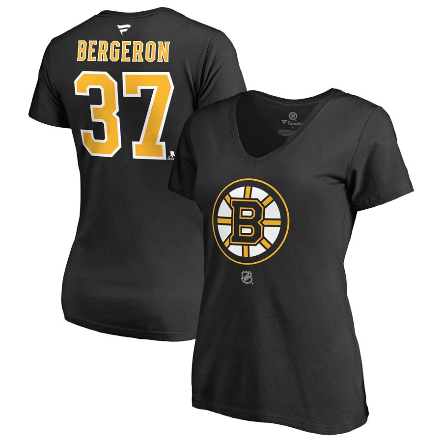 Patrice Bergeron Boston Bruins Fanatics Branded Women's Name and Number V-Neck T-Shirt - Black
