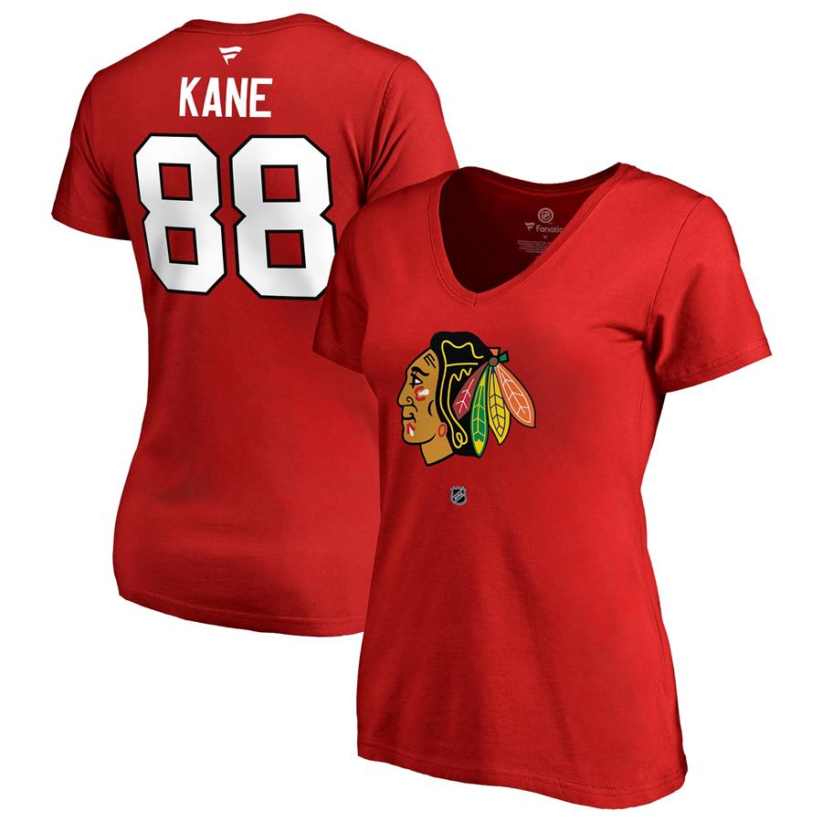 Patrick Kane Chicago Blackhawks Fanatics Branded Women's Name and Number V-Neck T-Shirt - Red