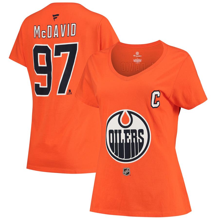 Connor McDavid Edmonton Oilers Fanatics Branded Women's Name and Number V-Neck T-Shirt - Orange