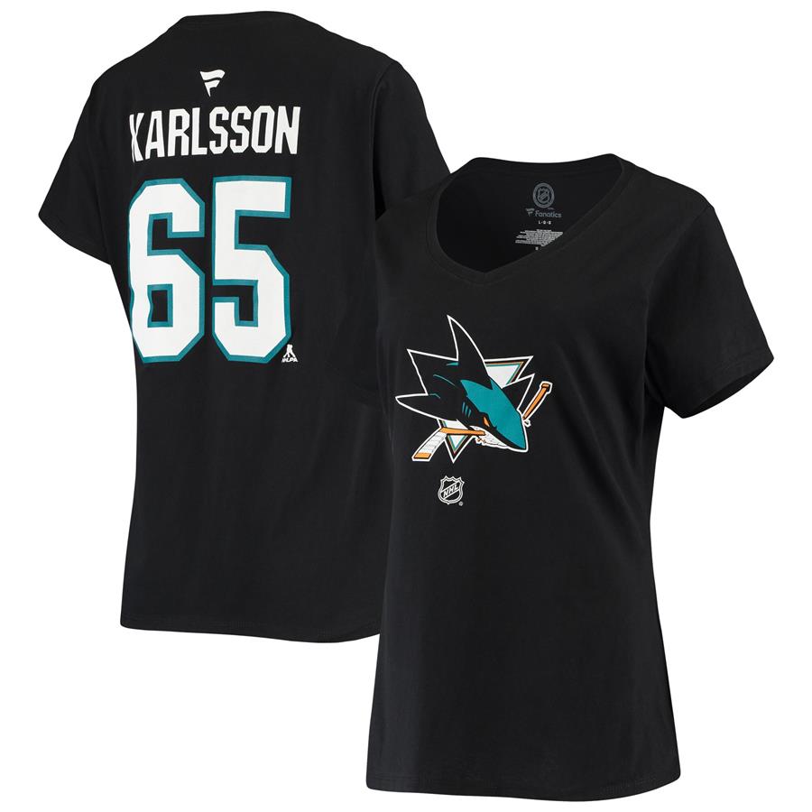 Erik Karlsson San Jose Sharks Fanatics Branded Women's Name & Number V-Neck T-Shirt - Black