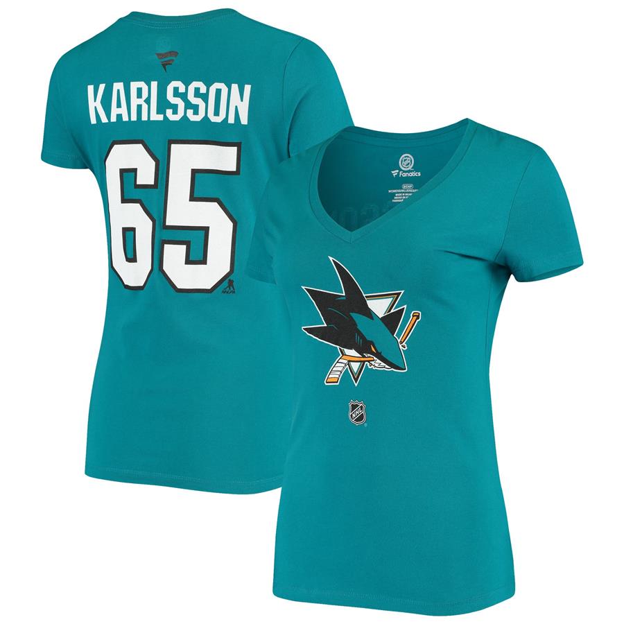 Erik Karlsson San Jose Sharks Fanatics Branded Women's Name & Number V-Neck T-Shirt - Teal