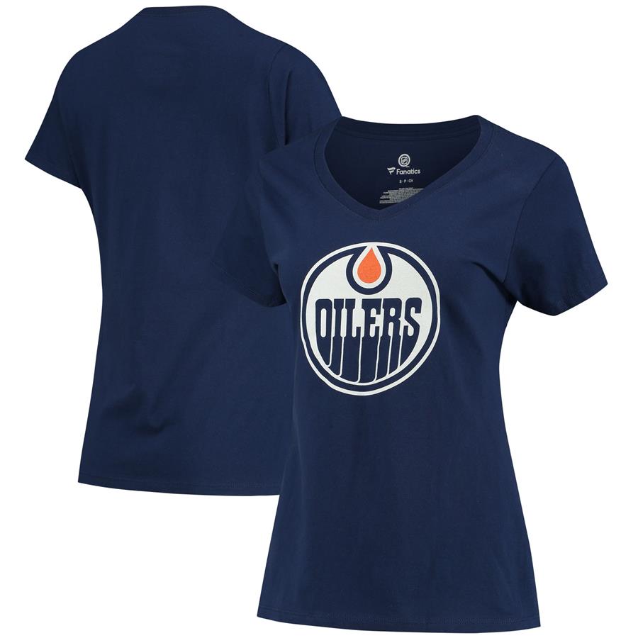 Edmonton Oilers Fanatics Branded Women's Primary Logo V-Neck T-Shirt - Navy