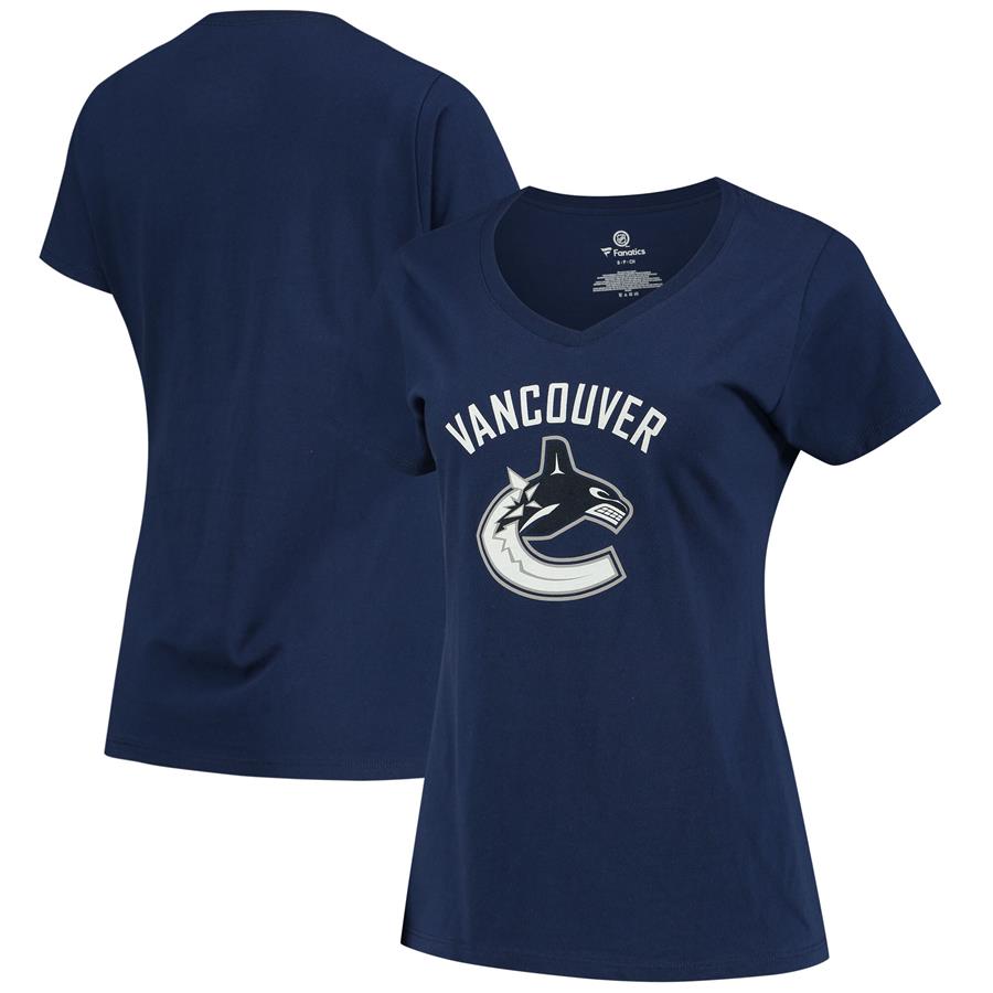 Vancouver Canucks Fanatics Branded Women's Primary Logo V-Neck T-Shirt - Navy
