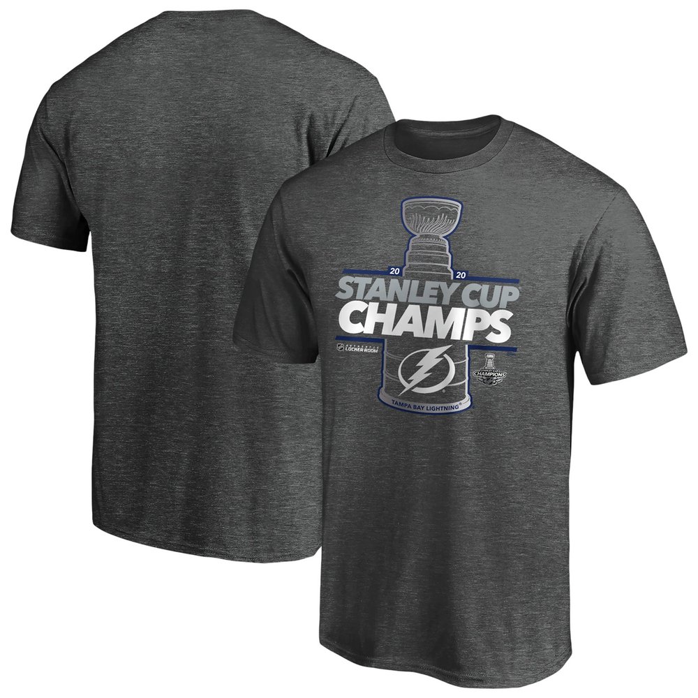 Tampa Bay Lightning Fanatics Branded 2020 Stanley Cup Champions Locker Room Laser Shot T-Shirt - Heather Charcoal