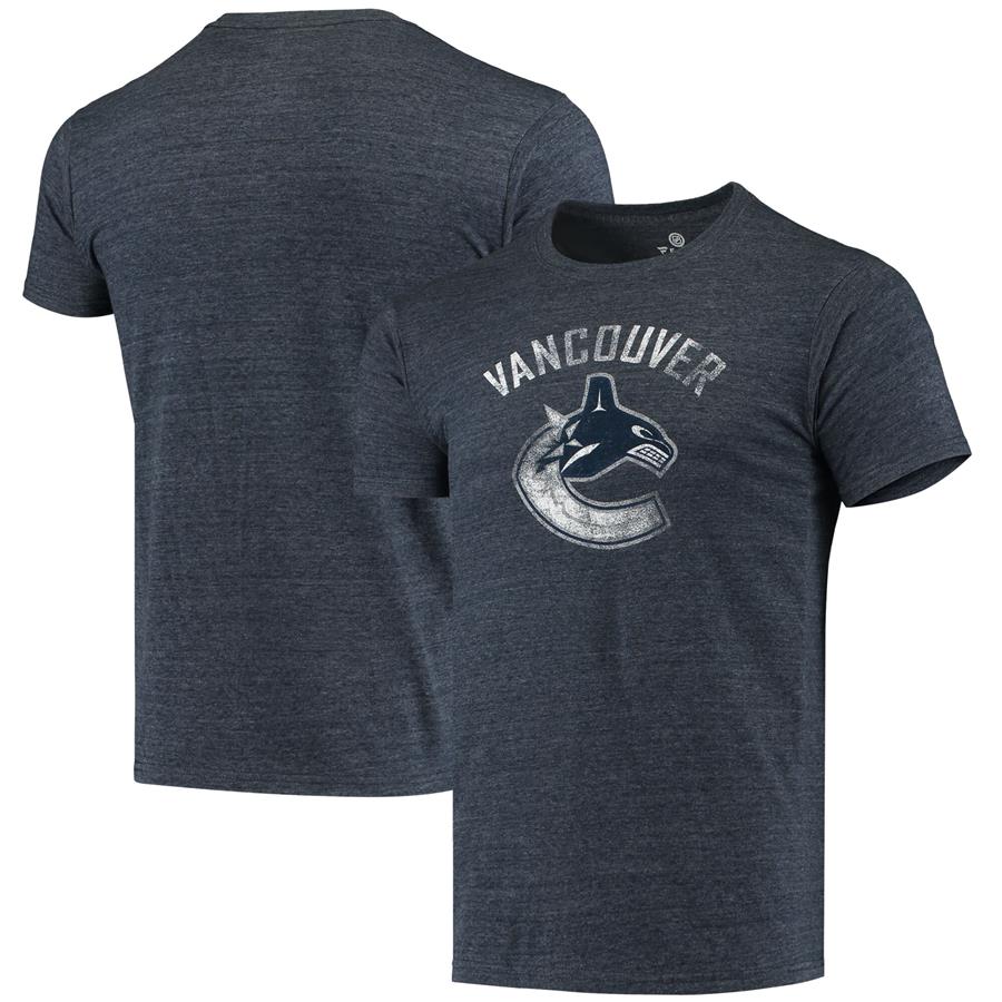 Vancouver Canucks Fanatics Branded Distressed Logo Tri-Blend T-Shirt - Blue