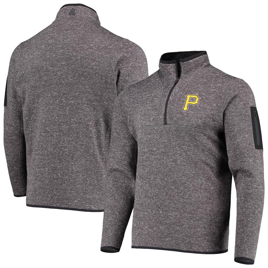 Pittsburgh Pirates Antigua Fortune Quarter-Zip Jacket - Heathered Charcoal