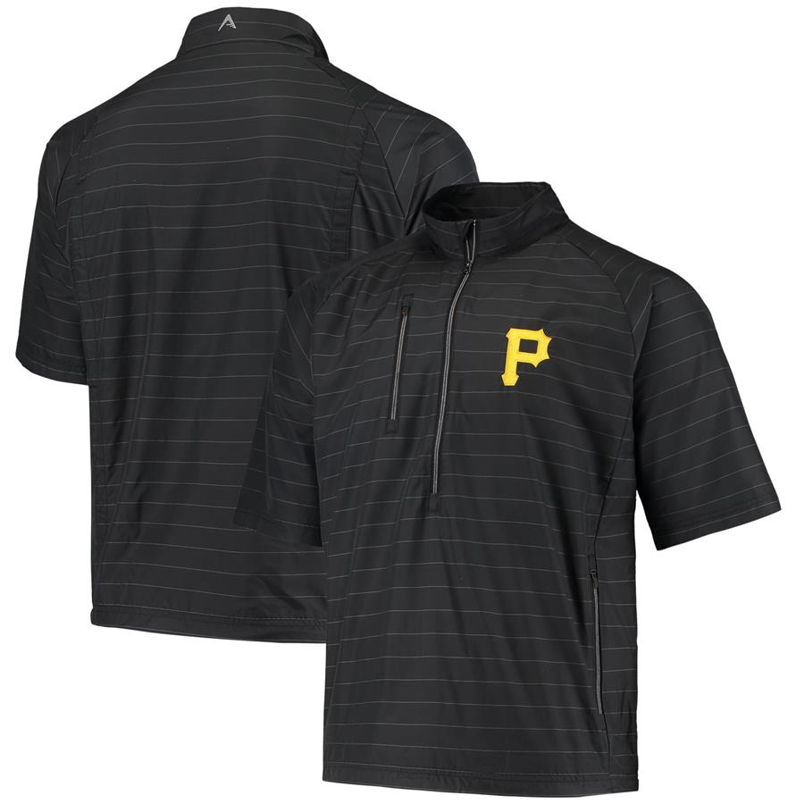Pittsburgh Pirates Antigua Retreat Raglan Short Sleeve Half-Zip Jacket - Black
