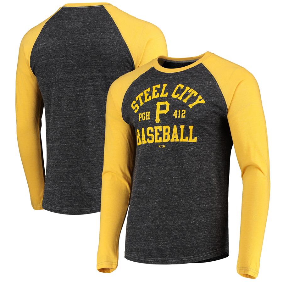 Pittsburgh Pirates Fanatics Branded Steel City Baseball Tri-Blend Raglan Long Sleeve T-Shirt - Heathered Black