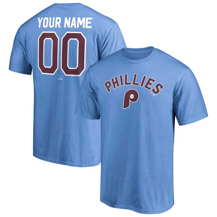 Philadelphia Phillies Fanatics Branded Cooperstown Winning Streak Personalized Name & Number T-Shirt - Light Blue