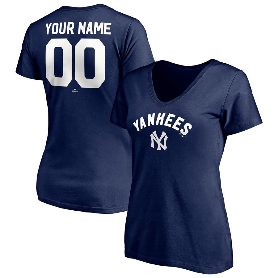 Женская футболка с V-вырезом New York Yankees Fanatics Branded Cooperstown Winning Streak Personalized Name & Number (тёмно-синий)