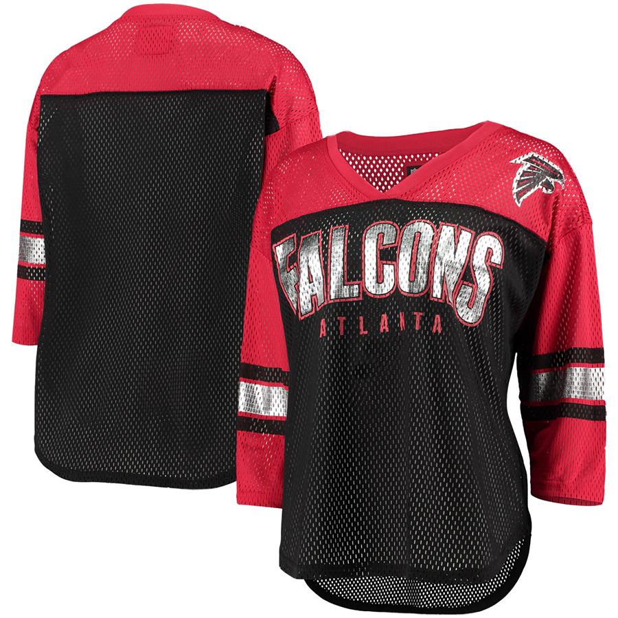 Atlanta Falcons G-III Sports by Carl Banks Women's Bump & Run Mesh Long Sleeve V-Neck T-Shirt - Black