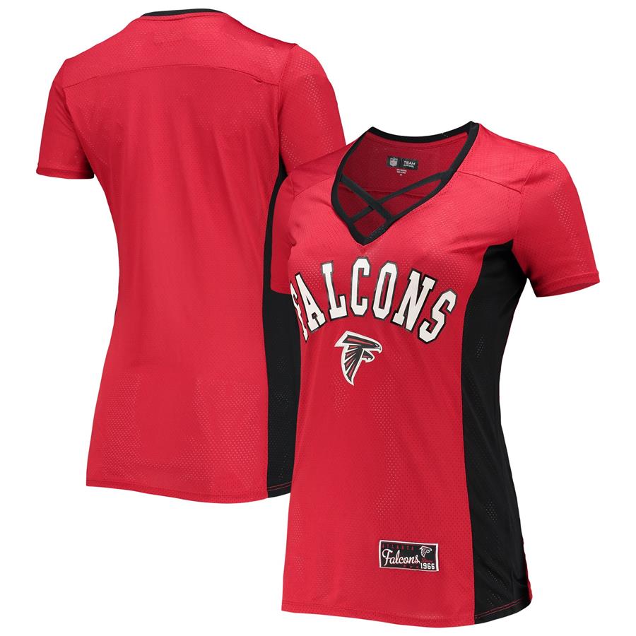 Atlanta Falcons 5th & Ocean by New Era Women's Contrast Insert V-Neck T-Shirt - Red