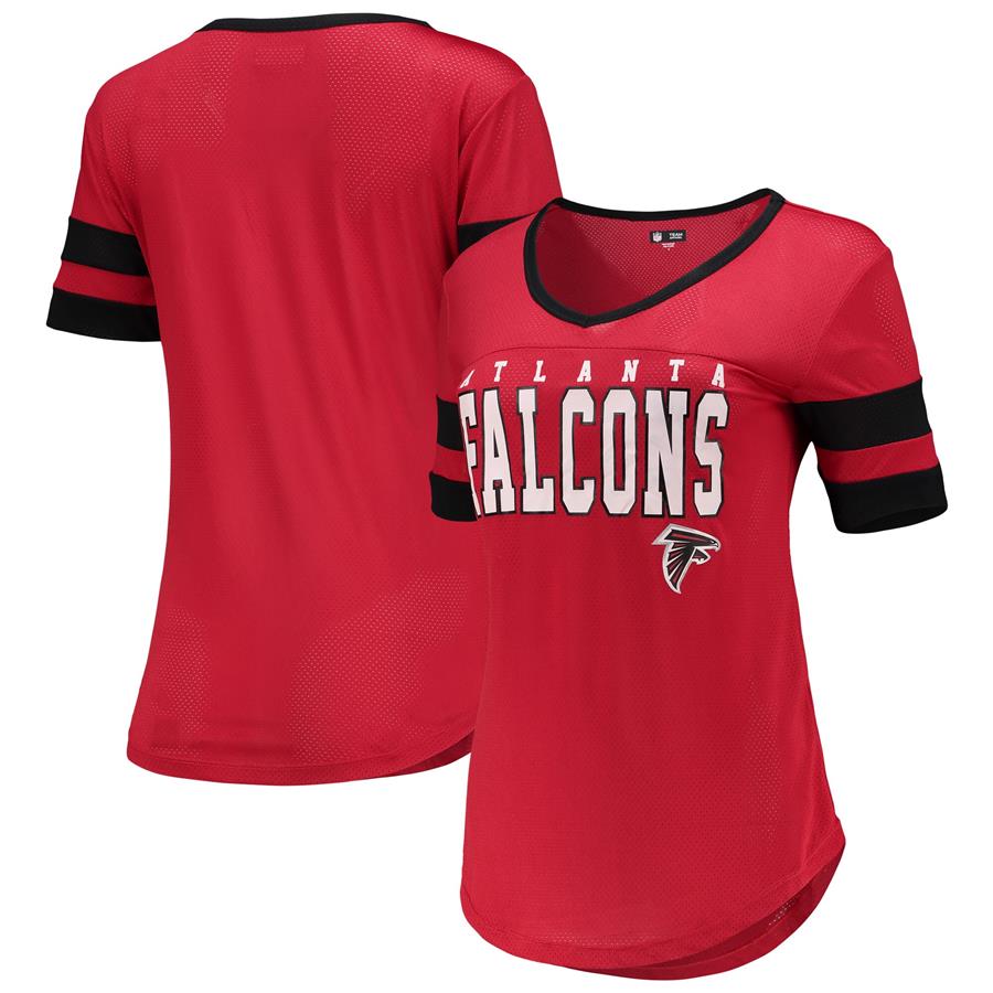 Atlanta Falcons 5th & Ocean by New Era Women's Mesh Sleeve Stripe V-Neck T-Shirt - Red