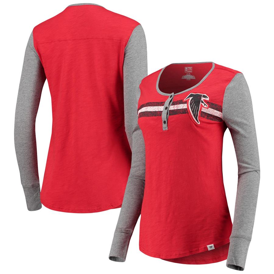 Atlanta Falcons Fanatics Branded Women's Retro Stripe Henley Long Sleeve T-Shirt - Red