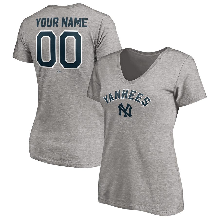 Женская футболка с V-вырезом New York Yankees Fanatics Branded Cooperstown Winning Streak Alternate Personalized Name & Number (серый меланж)