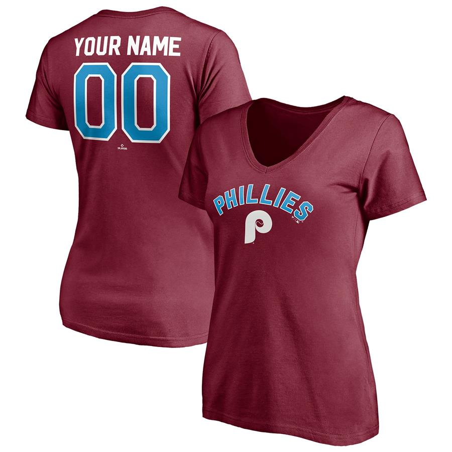Женская футболка с V-вырезом Philadelphia Phillies Fanatics Branded Cooperstown Winning Streak Alternate Personalized Name & Number (бордовый)