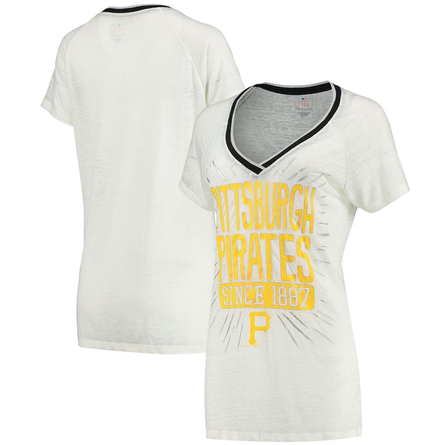 Pittsburgh Pirates 5th & Ocean by New Era Women's Burnout Raglan V-Neck T-Shirt - White