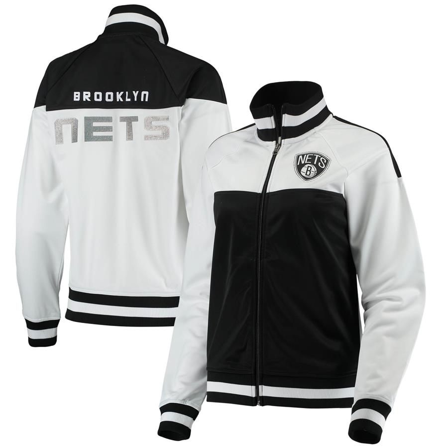 Brooklyn Nets G-III 4Her by Carl Banks Women's Faceoff Rhinestone Raglan Full-Zip Track Jacket - White