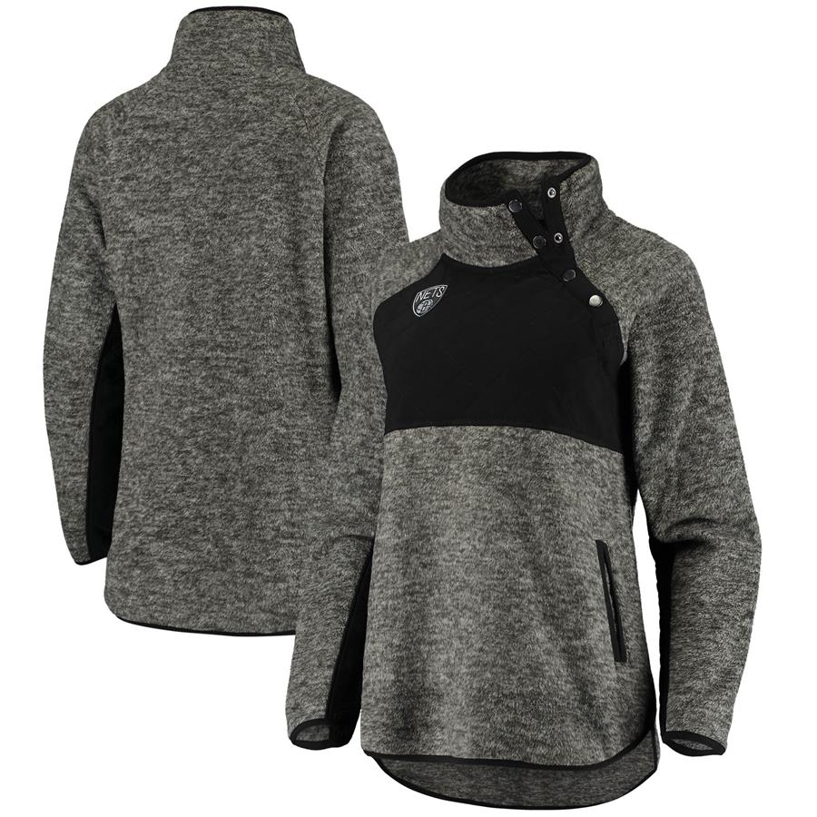 Brooklyn Nets Women's Side Note Quilted Quarter-Snap Jacket - Heathered Gray