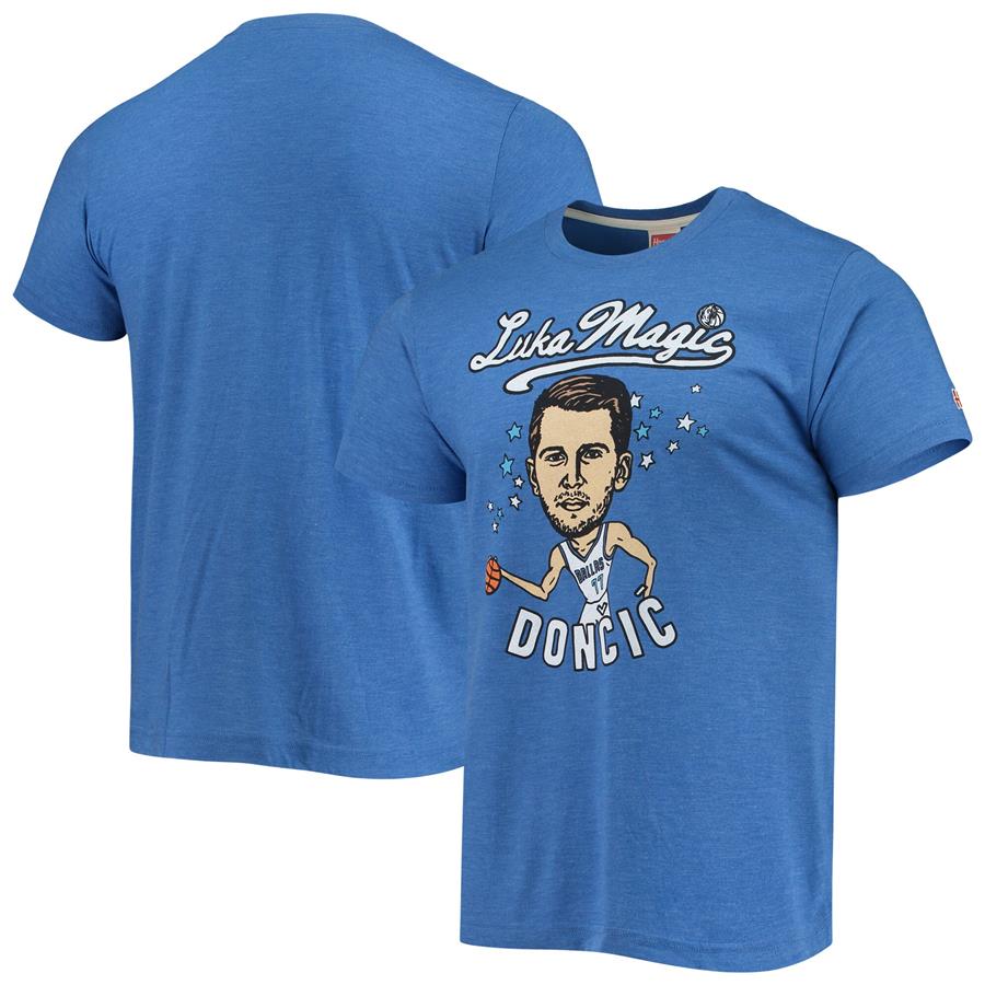Luka Doncic Dallas Mavericks Homage Caricatures Tri-Blend T-Shirt - Heathered Blue