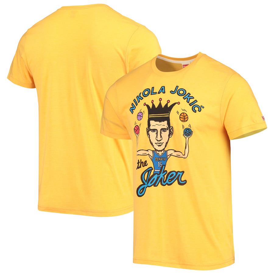 Nikola Jokic Denver Nuggets Homage Caricatures Tri-Blend T-Shirt - Heathered Gold