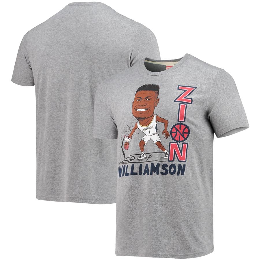 Zion Williamson New Orleans Pelicans Homage Caricatures Tri-Blend T-Shirt - Heathered Gray