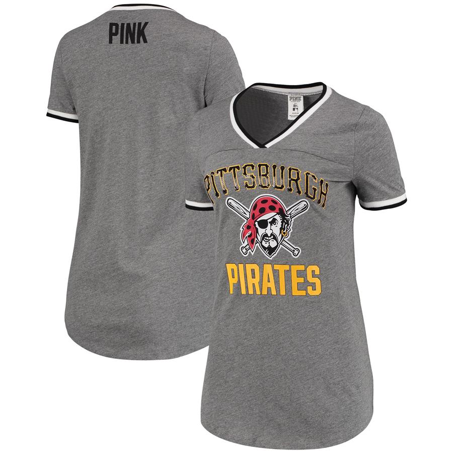 Pittsburgh Pirates PINK by Victoria's Secret Women's Perfect V-Neck T-Shirt - Heathered Charcoal