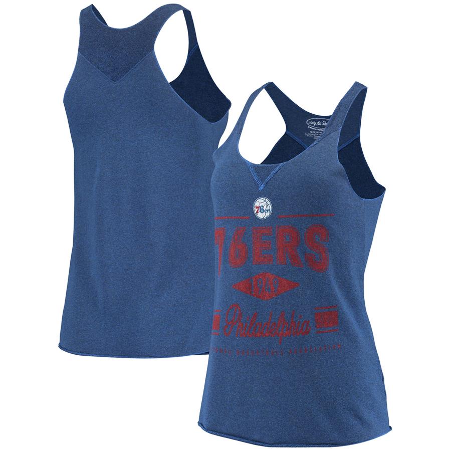 Philadelphia 76ers Majestic Threads Women's Tri-Blend Step Drop Tank Top - Royal