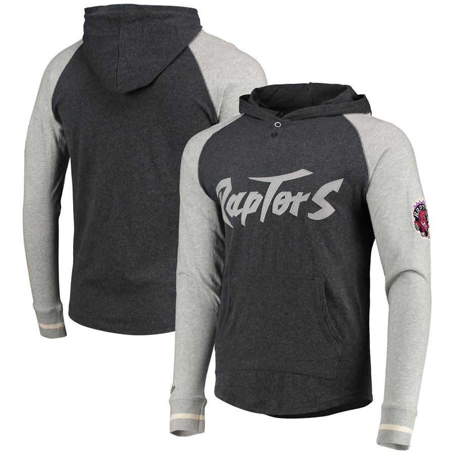 Toronto Raptors Mitchell & Ness Slugfest Raglan Henley Pullover Hoodie - Black