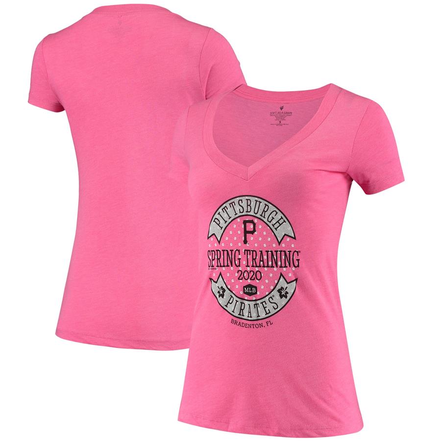 Pittsburgh Pirates Soft as a Grape Women's 2020 Spring Training Circle Ribbon Tri-Blend V-Neck T-Shirt - Pink