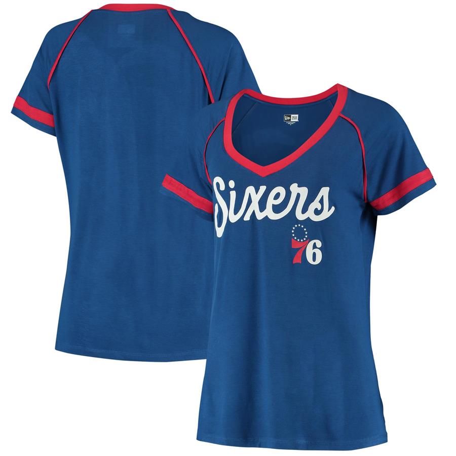 Philadelphia 76ers 5th & Ocean by New Era Women's Piped V-Neck T-Shirt - Royal