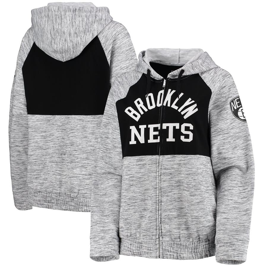 Brooklyn Nets New Era Women's Color Block Space Dye Raglan Full-Zip Hoodie - Gray