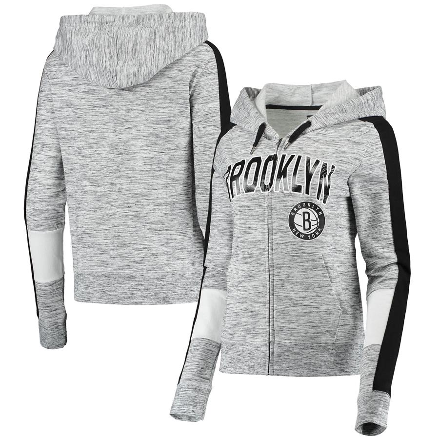Brooklyn Nets New Era Women's Space Dye Full-Zip Hoodie - Gray
