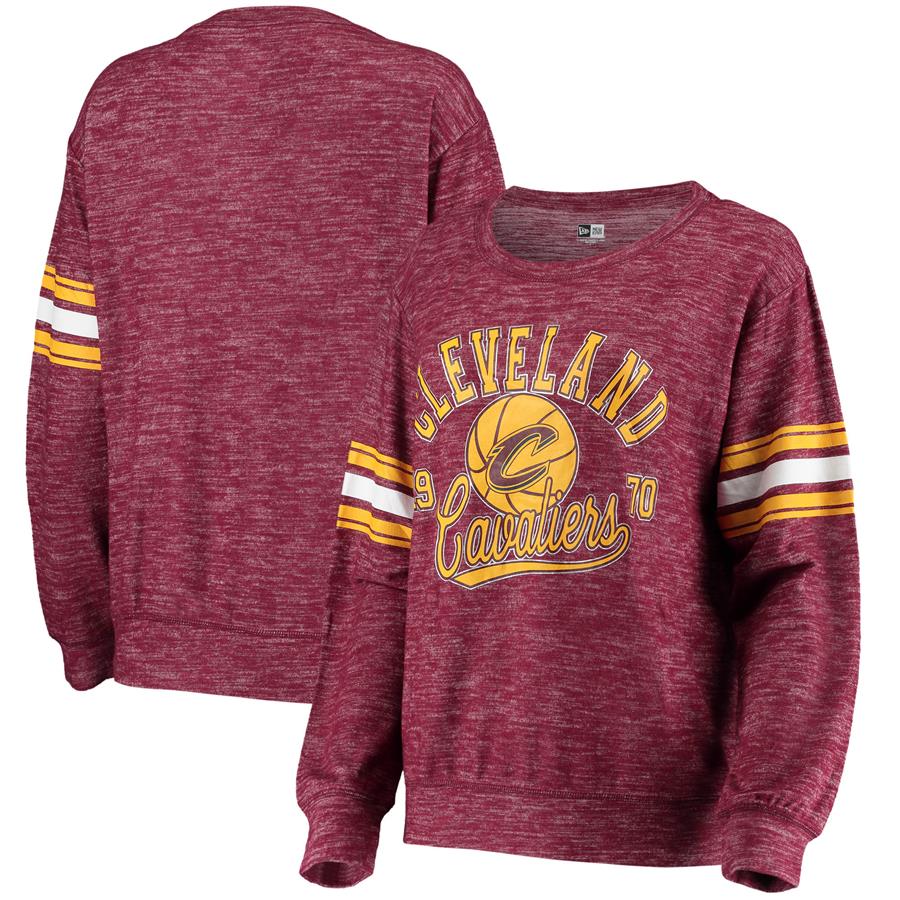Cleveland Cavaliers New Era Women's Space Dye Tri-Blend Pullover Sweatshirt - Wine