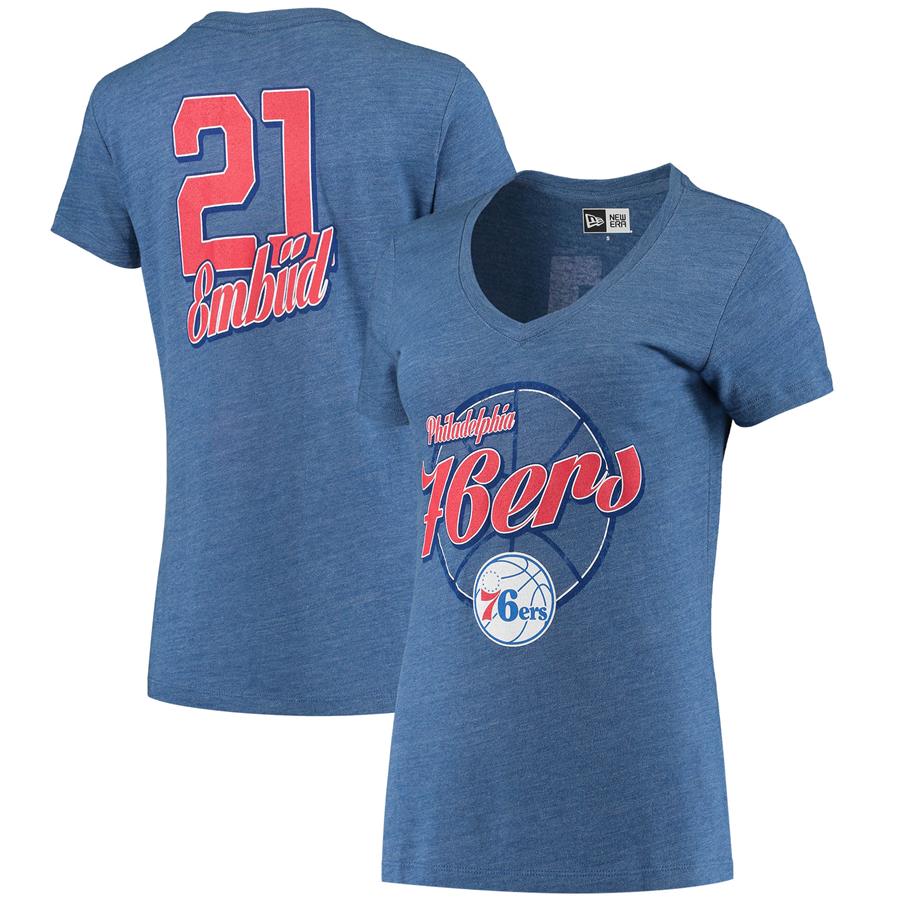 Joel Embiid Philadelphia 76ers 5th & Ocean by New Era Women's Name & Number Tri-Blend T-Shirt - Heathered Royal
