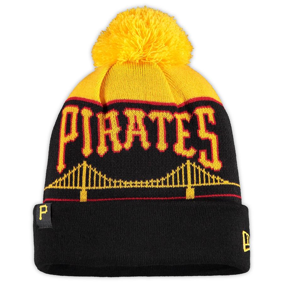 Pittsburgh Pirates New Era Bridge Cuffed Knit Hat with Pom - Black