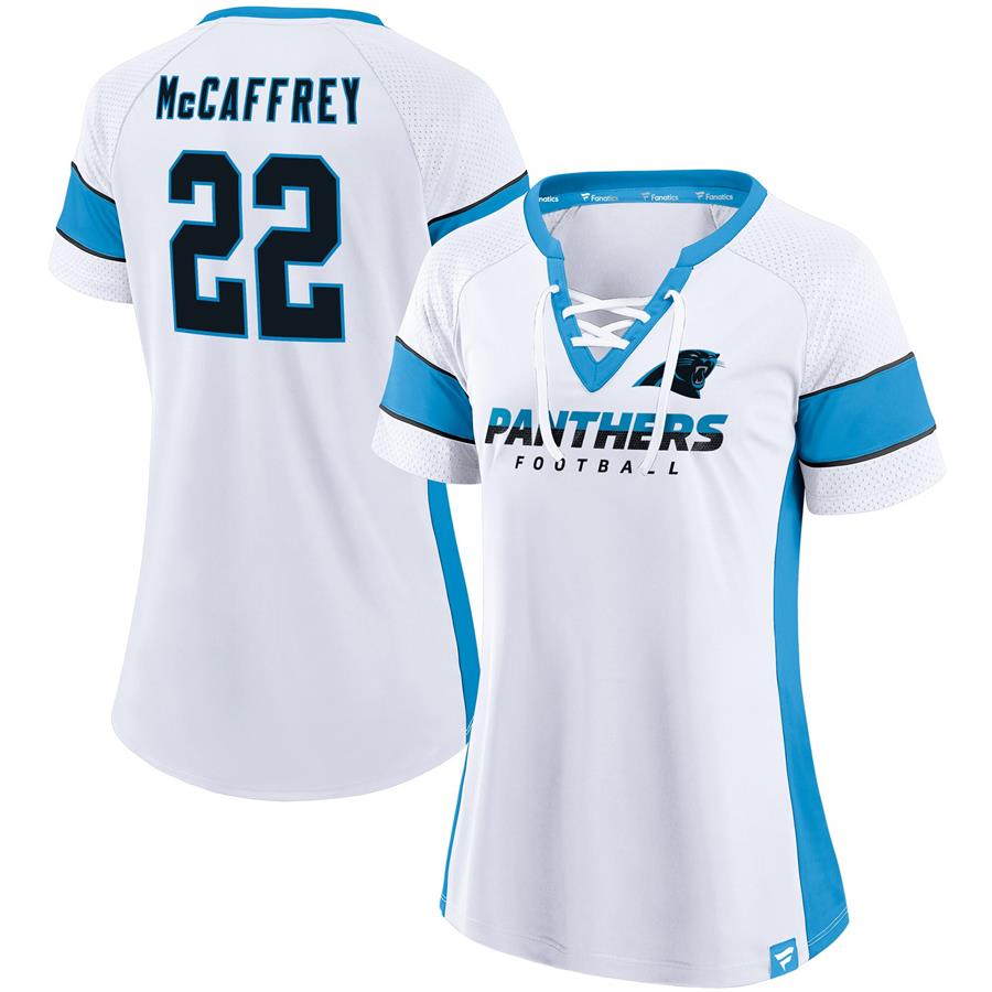Christian McCaffrey Carolina Panthers Fanatics Branded Women's Athena Player Raglan V-Neck Top - White