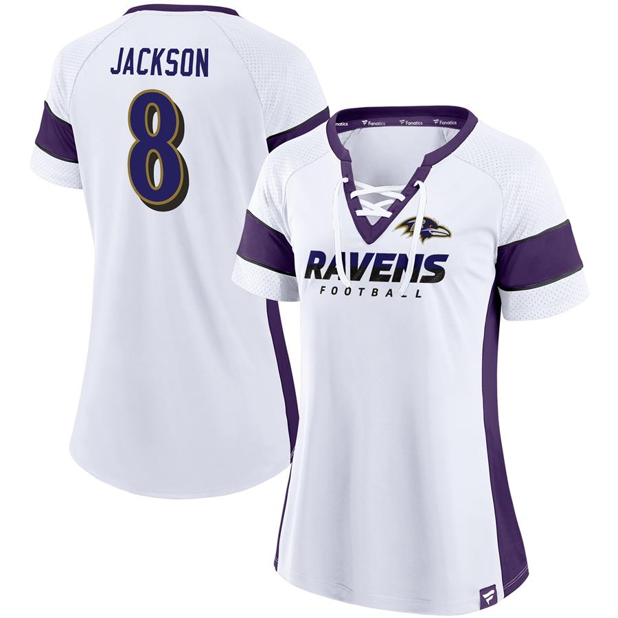 Lamar Jackson Baltimore Ravens Fanatics Branded Women's Athena Player Raglan V-Neck Top - White