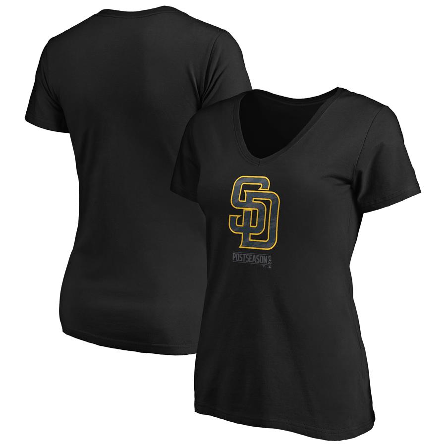 San Diego Padres Fanatics Branded Women's 2020 Postseason Around the Horn V-Neck T-Shirt - Black