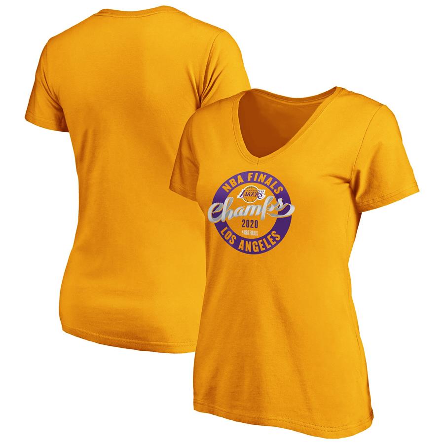 Los Angeles Lakers Fanatics Branded Women's 2020 NBA Finals Champions Zone Laces V-Neck T-Shirt - Gold
