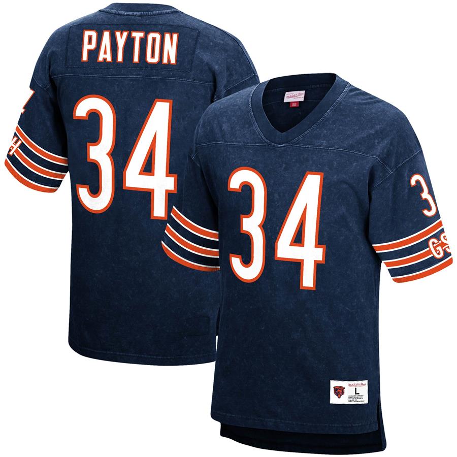 Walter Payton Chicago Bears Mitchell & Ness Retired Player Name & Number Acid Wash Top - Navy