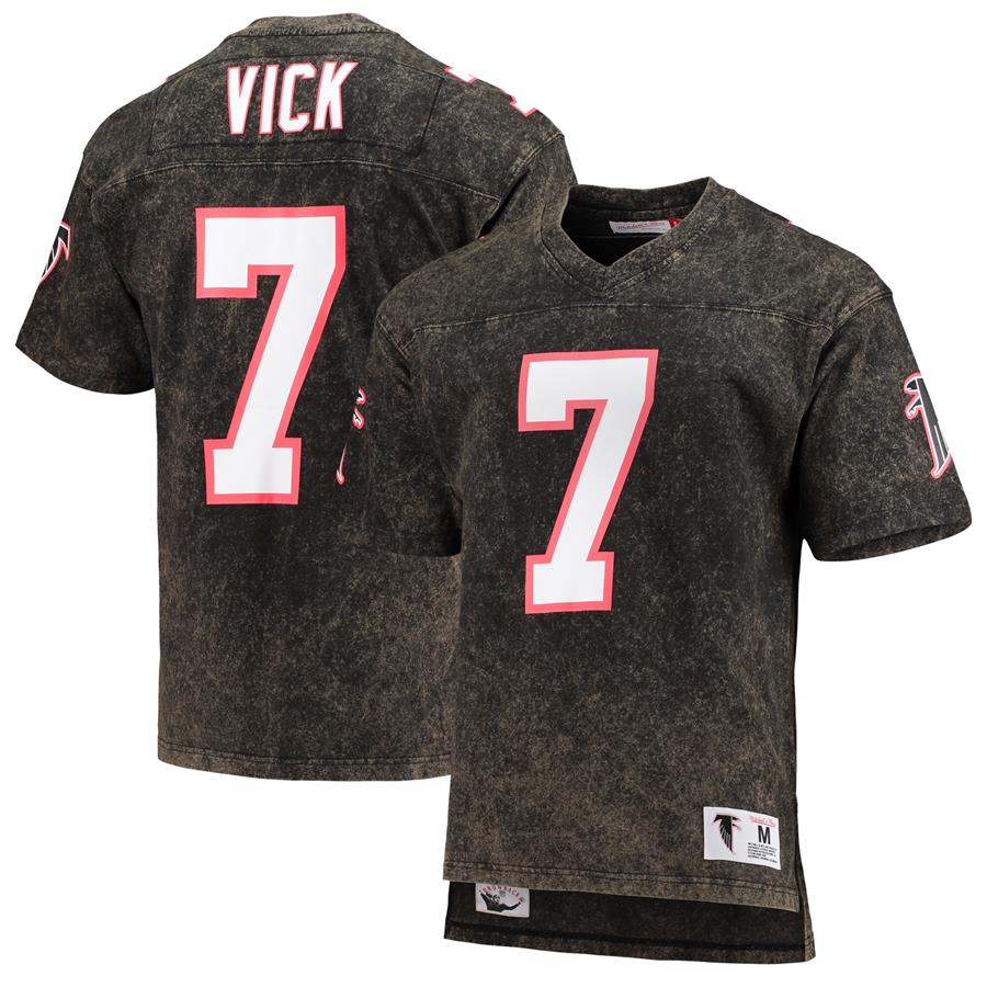 Michael Vick Atlanta Falcons Mitchell & Ness Retired Player Name & Number Acid Wash T-Shirt - Black