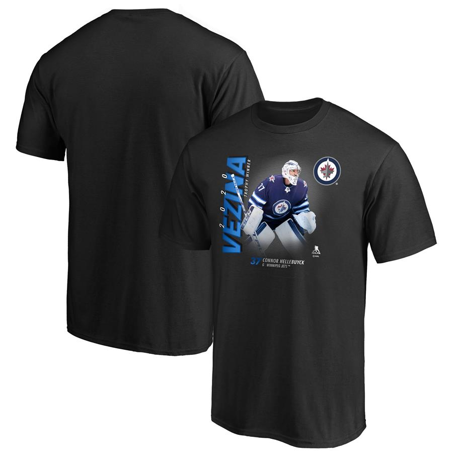 Connor Hellebuyck Winnipeg Jets Fanatics Branded 2020 Vezina Trophy Winner T-Shirt - Black