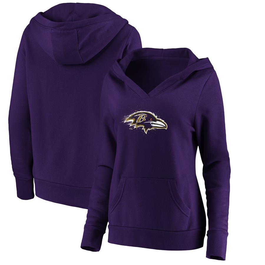 Baltimore Ravens Fanatics Branded Women's Splatter Logo V-Neck Pullover Hoodie - Purple